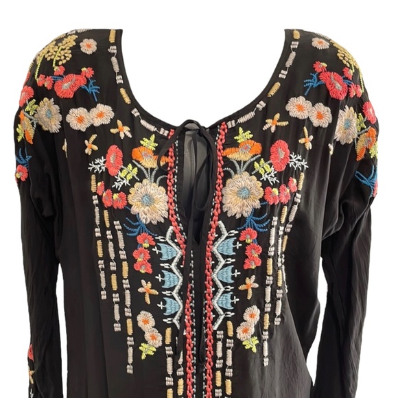 JOHNNY WAS black top with colorful embroidery in XS, EUC - Picture 2 of 11